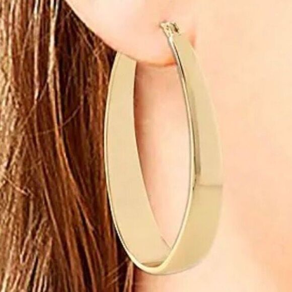 NWT Robert Lee Morris Soho Large Oval Thick Gold Polished Hoops earrings - Picture 4 of 10
